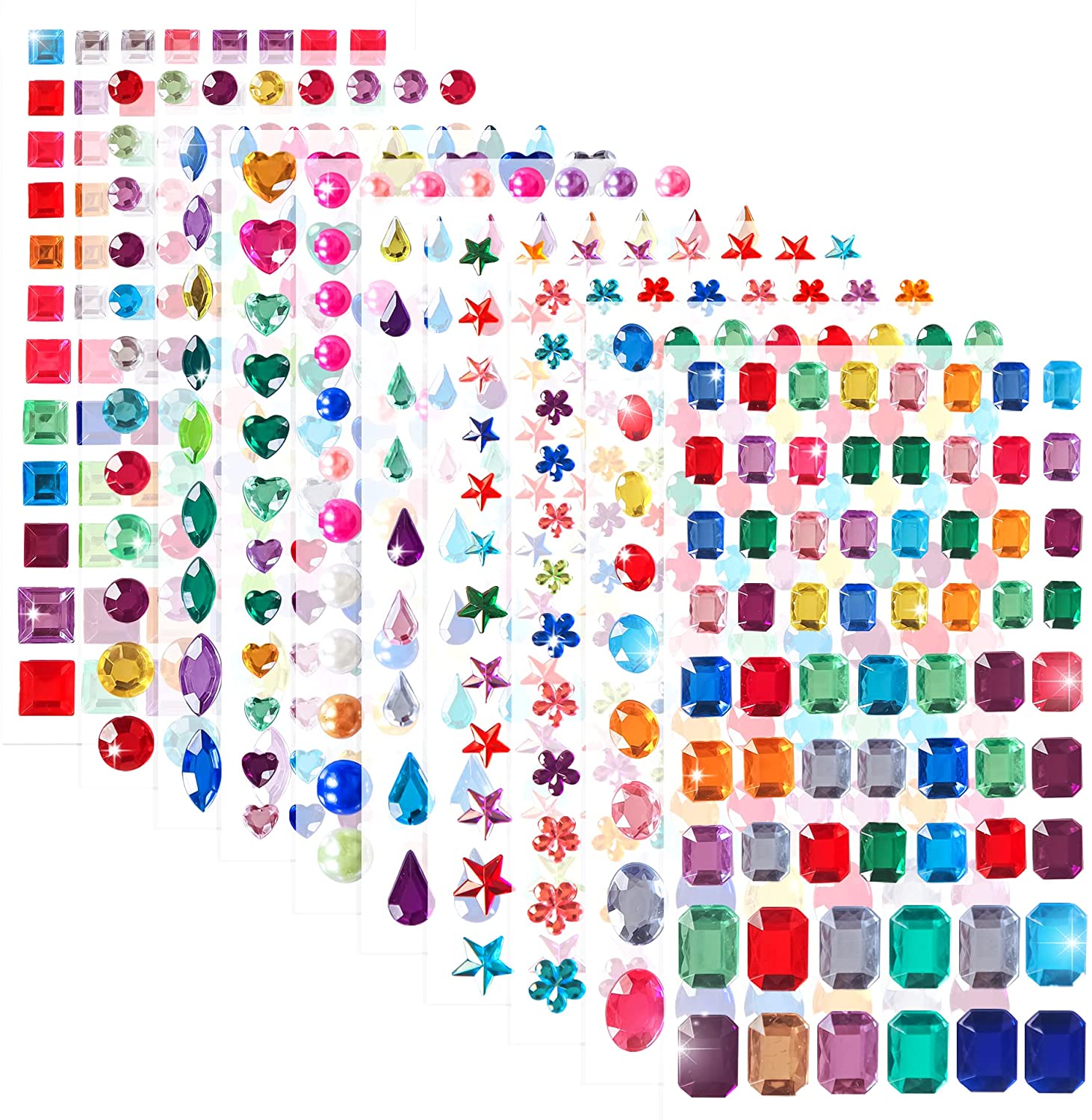 Anezus 4 Sheets Craft Gems Self Adhesive Rhinestones Jewel Stickers with 100Pcs Glitter Foam Stickers Self Adhesive for DIY Crafts Assorted Sizes and Shapes 